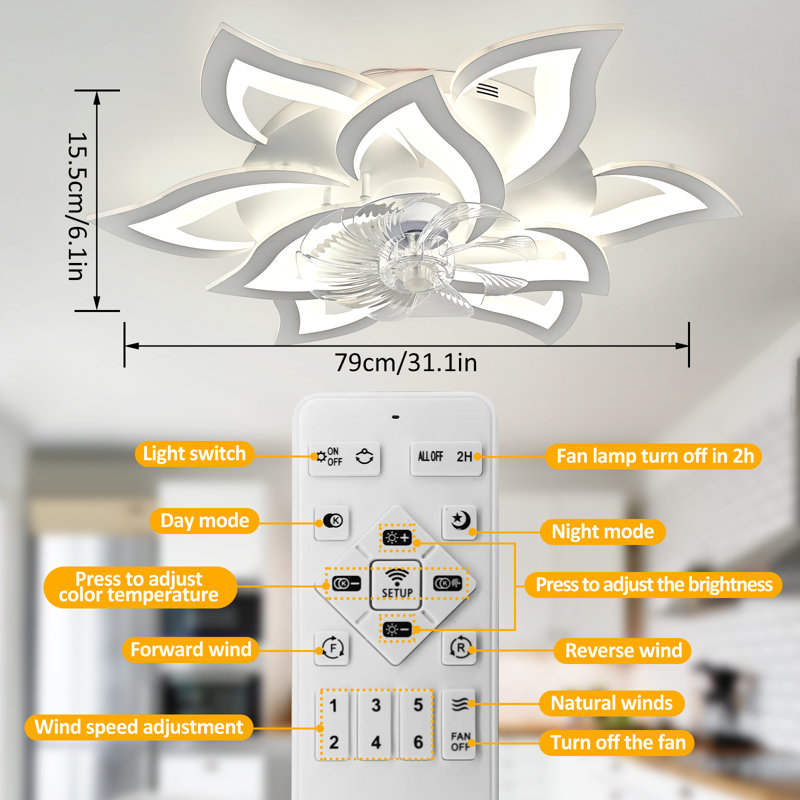 Ventilateurs de plafond avec lumières et télécommande, ventilateur de plafond encastré moderne en acrylique d'intérieur