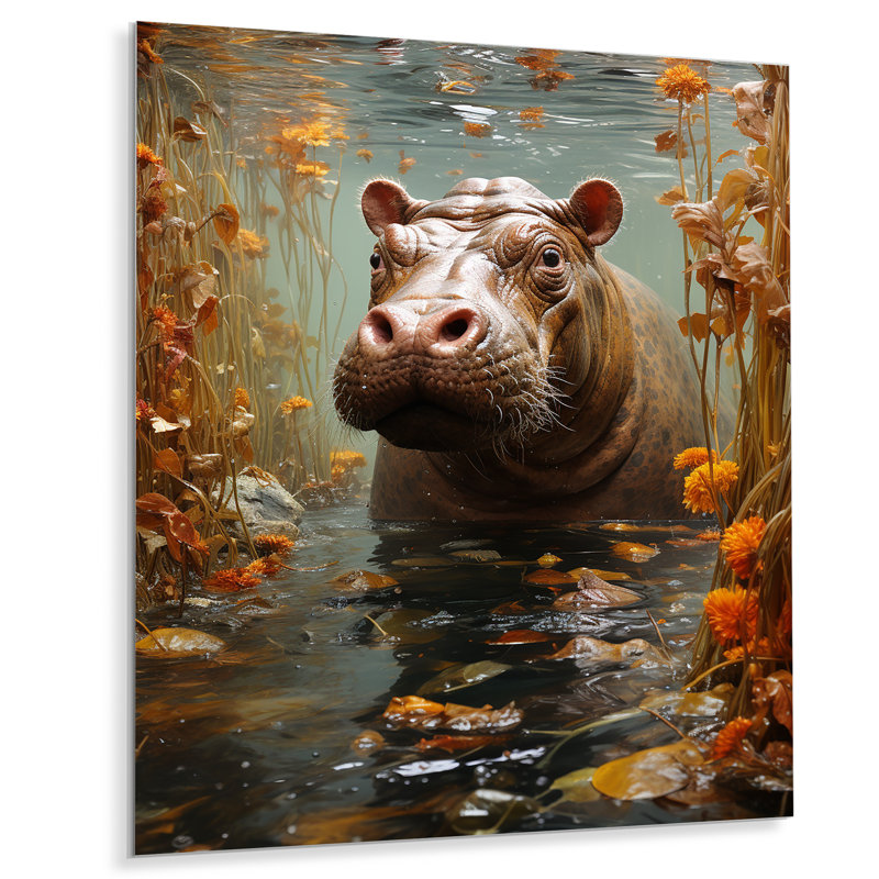 Hippopotame gris gardien de la savane II - art mural hippopotame, H 20 po x l 12 po x P 1 po