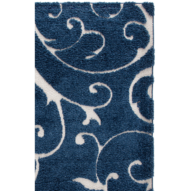 Tapis Amza, Rectangle 2 pi 3 po x 4 pi, Bleu foncé / Crème