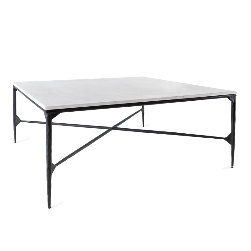 Table basse 42 po carrée en marbre et fer véritable noir et blanc