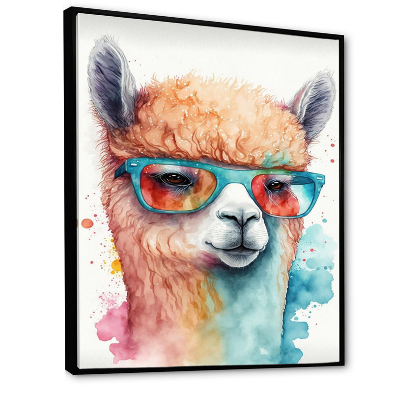 «Cool Alpaca with Sun Sun Watercolor IV», reproduction sur toile, H 40 po x l 30 po x P 1,5 po