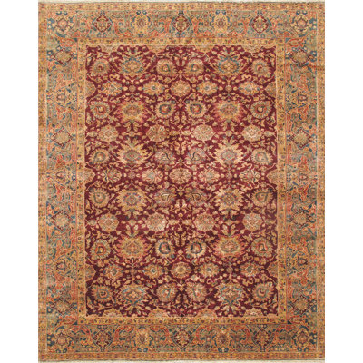 Tapis bourgogne / orange en laine noué à la main Crown