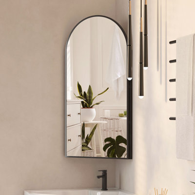 Corner Arched Medicine Cabinet With Mirror, Medicine Cabinet With 2 Storage Shelf
