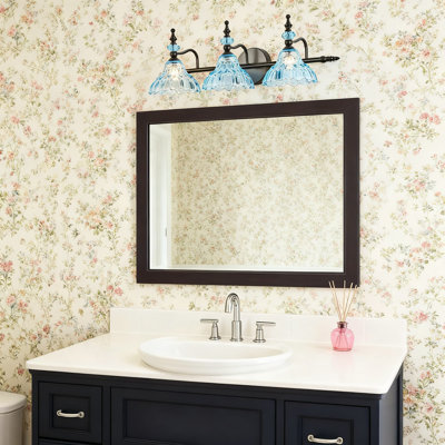 Modern Bathroom Vanity Light Fixture With Ripple Glass Lampshades, 3-Light Wall Sconce For Mirror Lighting In Bathroom, Bedroom And Dressing Room
