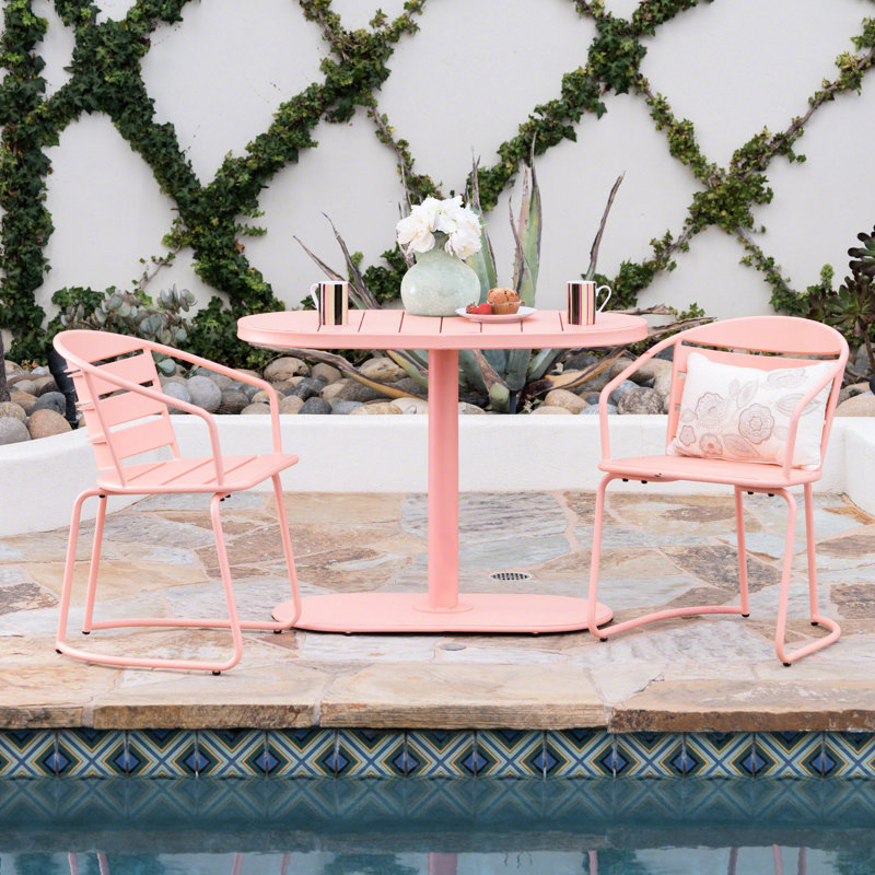 Outdoor Iron Bistro Chairs And Table - Stylish For Patio Intimate Made Style, Pink