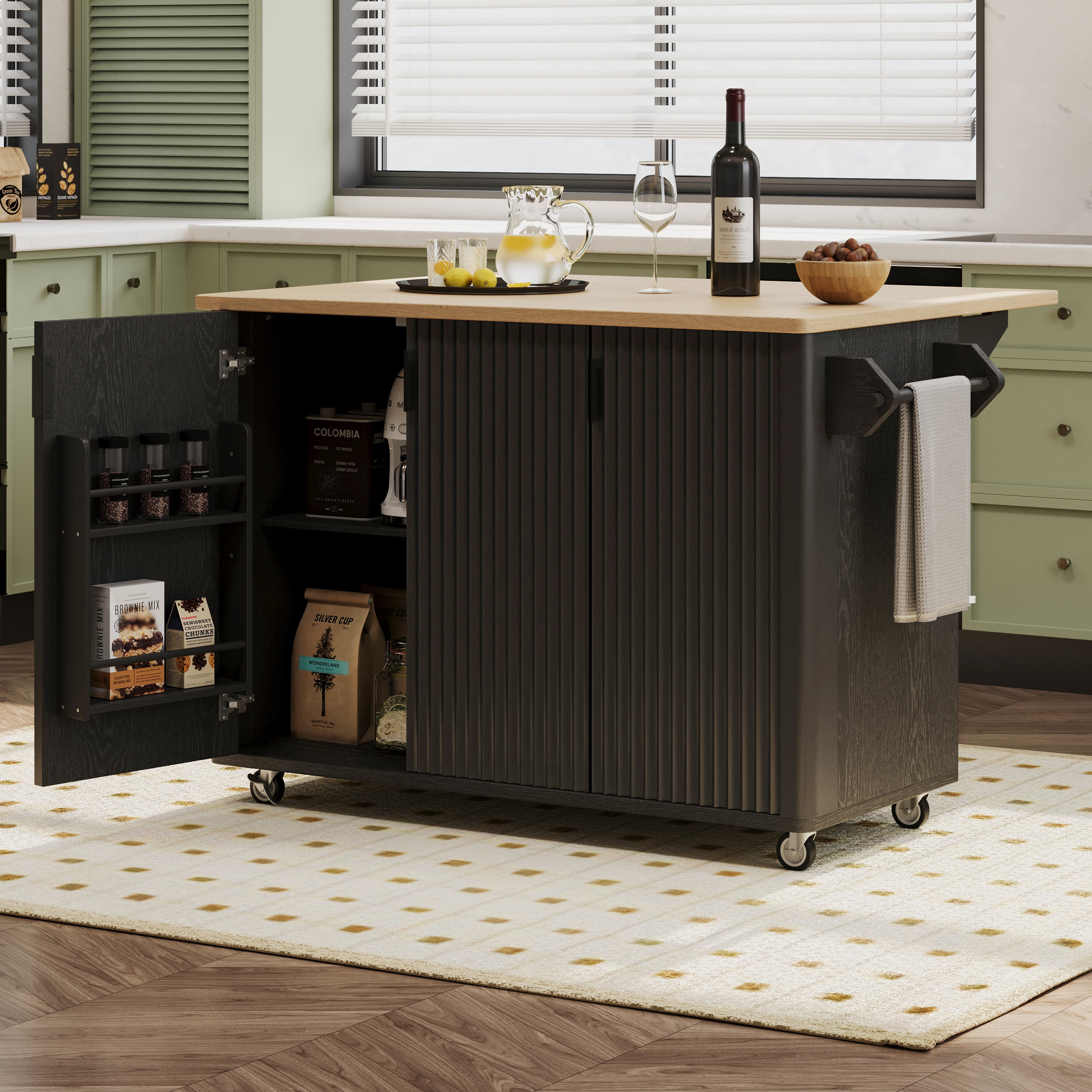 Ophelia & Co. Farmhouse 51" Fluted Kitchen Island With Drop Leaf And ...