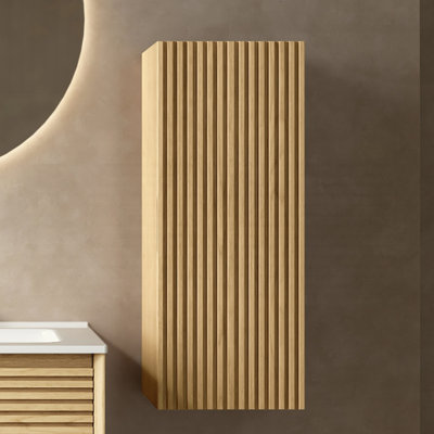 Armoire murale de salle de bain flottante murale rayée avec porte et tablette (convient pour meuble-lavabo BRON)