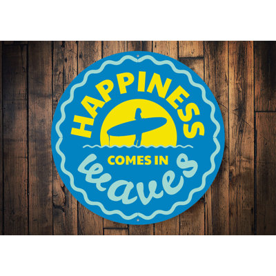 Panneau «Happiness Comes in Waves» en aluminium
