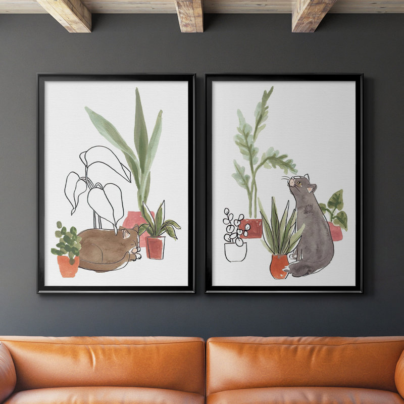 Purrfect Plants III - Ensemble de 2 reproductions de cadres photo sur toile, Noir, H 24,5 po x l 37 po x P 1,25 po
