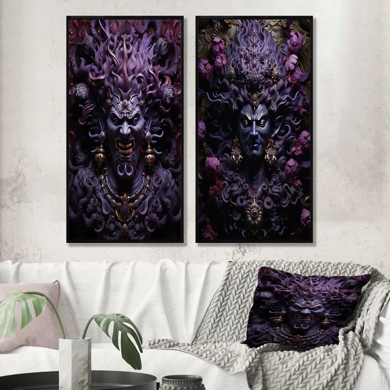 «Hinduism Ravanas Radiant Evil», ensemble d'art mural sur toile de l'hindouisme, H 28 po x l 25 po, Cadre noir