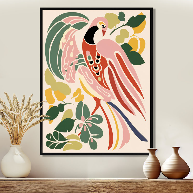 Illustration de paon rose - impression d'art mural paon, H 20 po x l 12 po x P 1 po, Toile avec cadre flottant noir