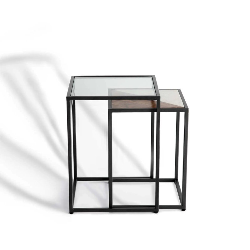 Ensemble de 2 tables gigognes en métal et verre - Tables contemporaines modernes pour un style de vie élégant