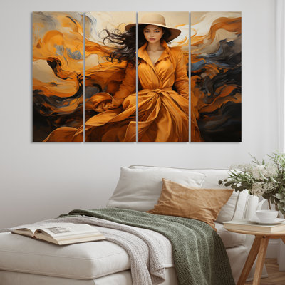 Fashion Orange Dress Movement I – 4 Piece Wrapped Canvas Print