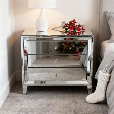Yolanta 33" Extra‑Wide Mirrored 3-Drawer Nightstand