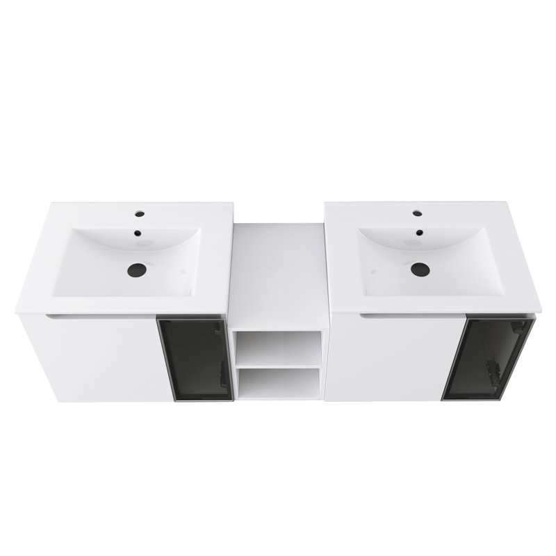Meuble-lavabo mural moderne avec lavabo en céramique blanc brillant