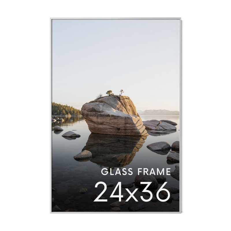 Cadre photo en métal avec verre, Argent, L 24 po x H 36 po