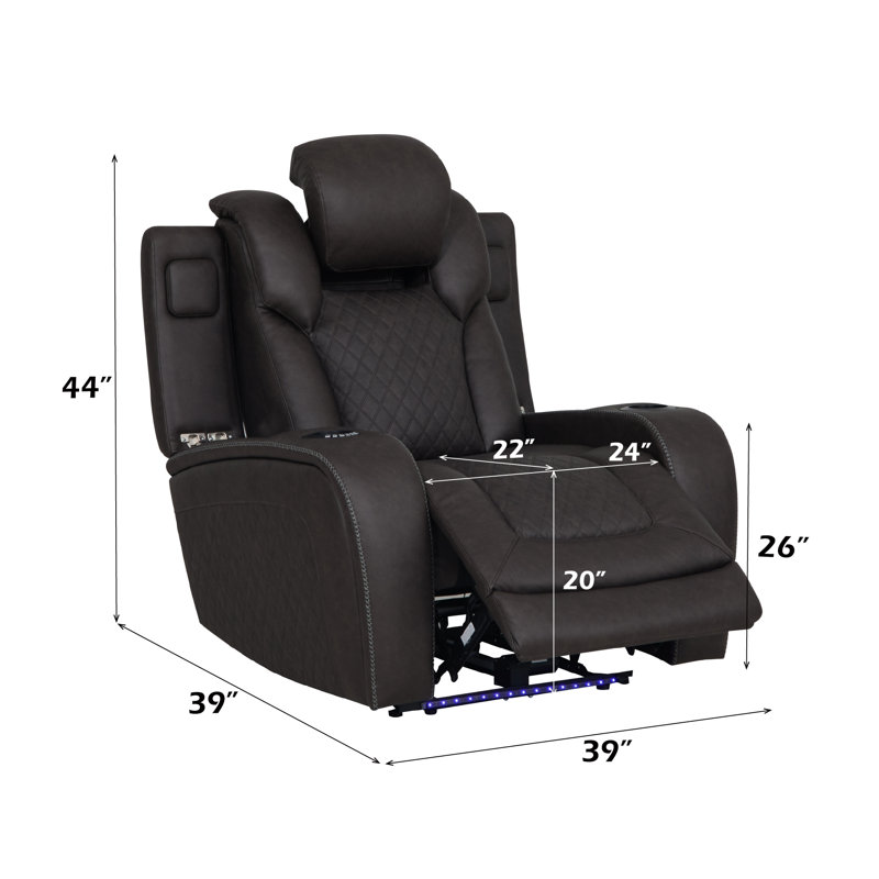 Fauteuil inclinable électrique en microfibre Wendell gris foncé avec rangement, USB et DEL