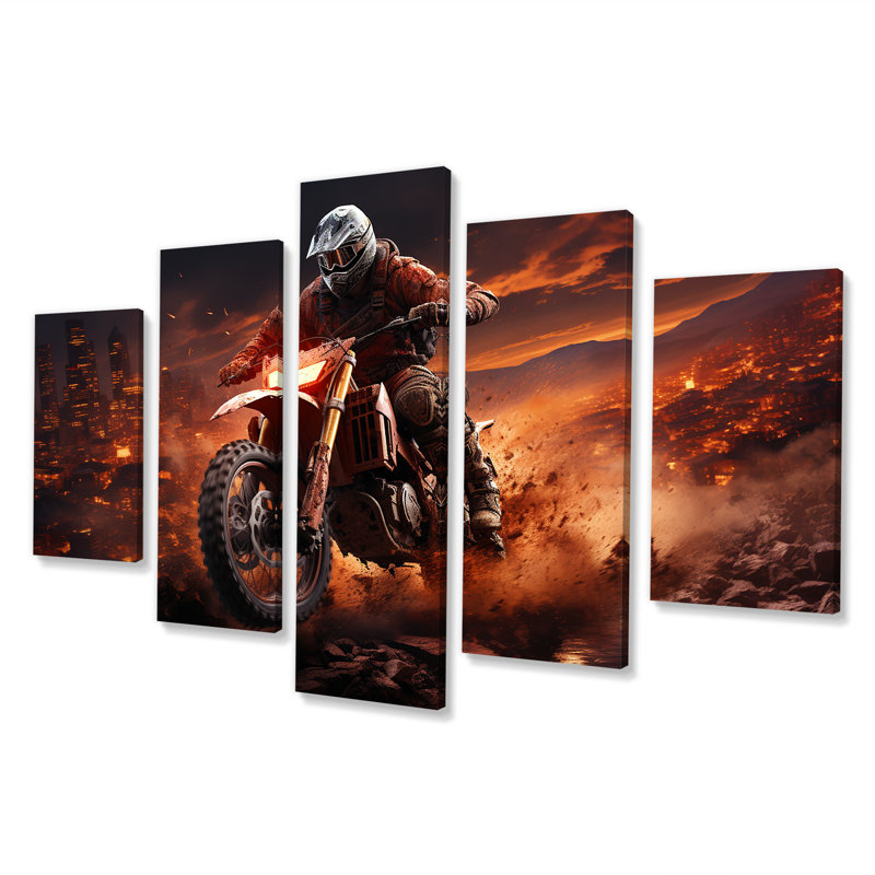  «Orange and Black Dirt Bike Rider I - Art mural multicolore sur toile