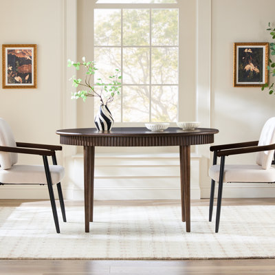 Aleric 52” Modern Fluted Easy Assembly Oval Solid Oak Wood Dining Table for 4