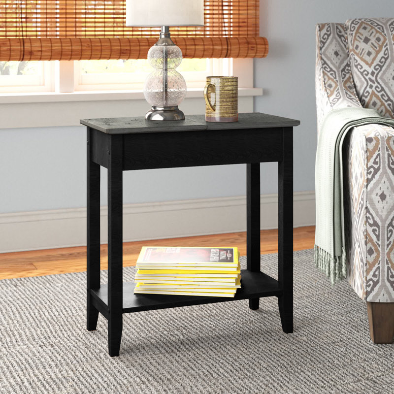 Carbin 24" Tall Flip Top End Table, Faux Birch/Black