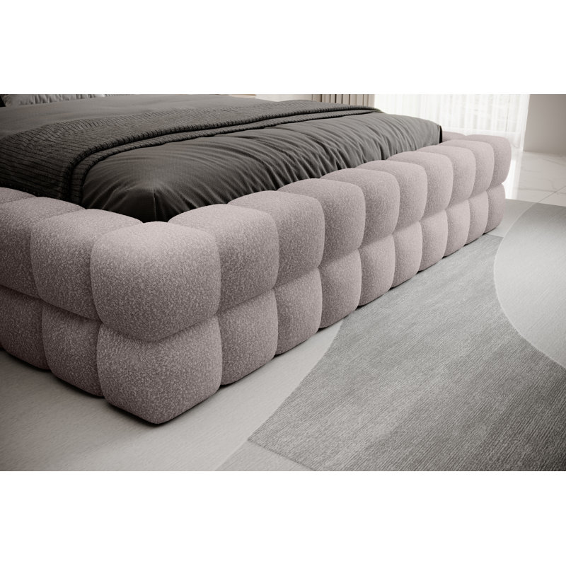 Monzerat Upholstered Bed with Mattress, Pink, European Double (140 x 200cm)