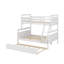 Lit simple superposé au dessus d'un lit double avec lit gigogne simple et barrière de sécurité-523962147