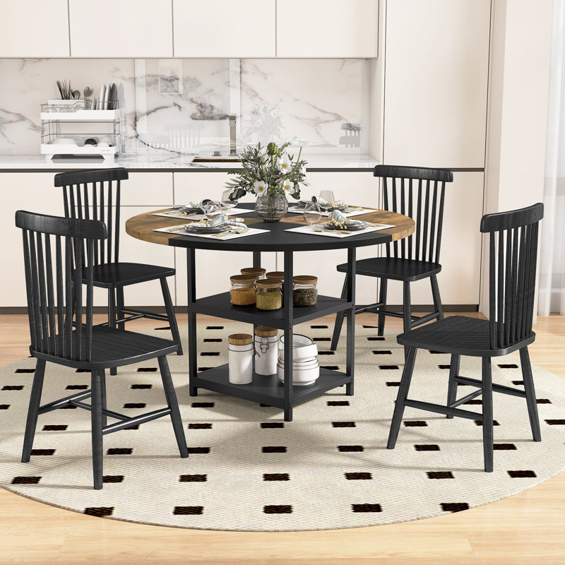 Round Metal Base Dining Table, Brown/Black