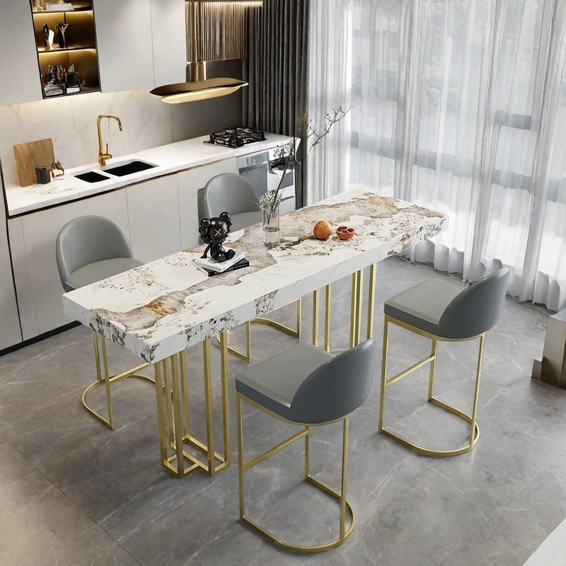 Table de bar et chaise de loisir Leisure One, H 39,3 po x L 70,8 po x l 17,7 po, Gris, Doré