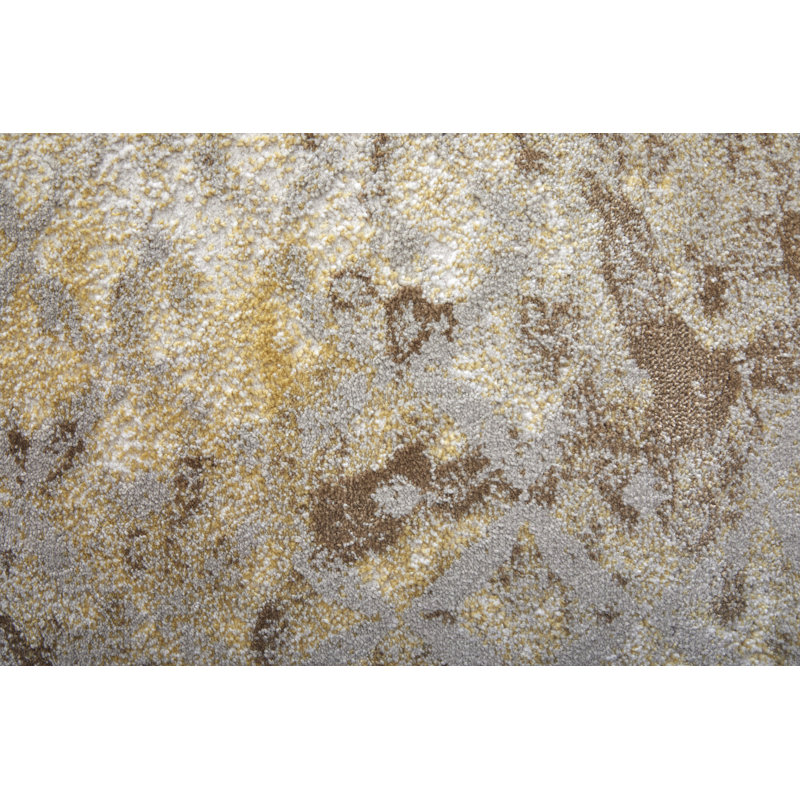 Ivory and Brown Abstract Rectangular Synthetic Rug, 34 x 20 inches