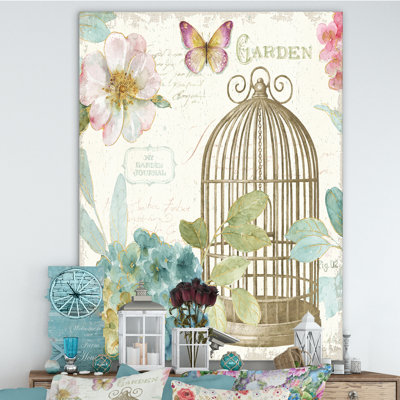 Vintage Floral Birdcage II - impression sur toile tendue
