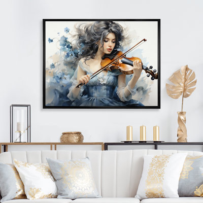 «Blue Grey Music Classical Elegance», reproduction sur toile encadrée