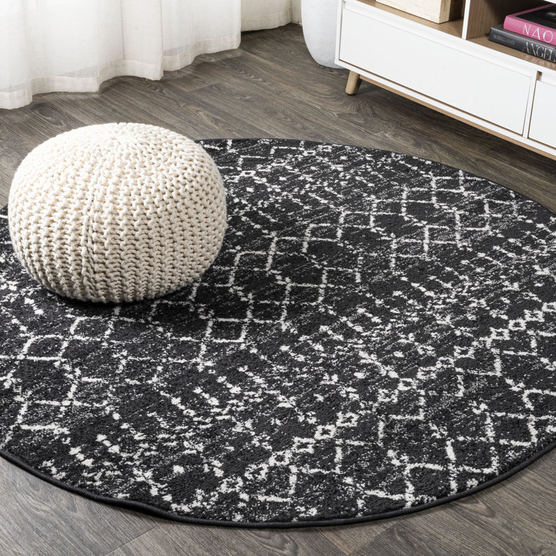 Tapis noir / ivoire Kateshia, Rond 5 pi