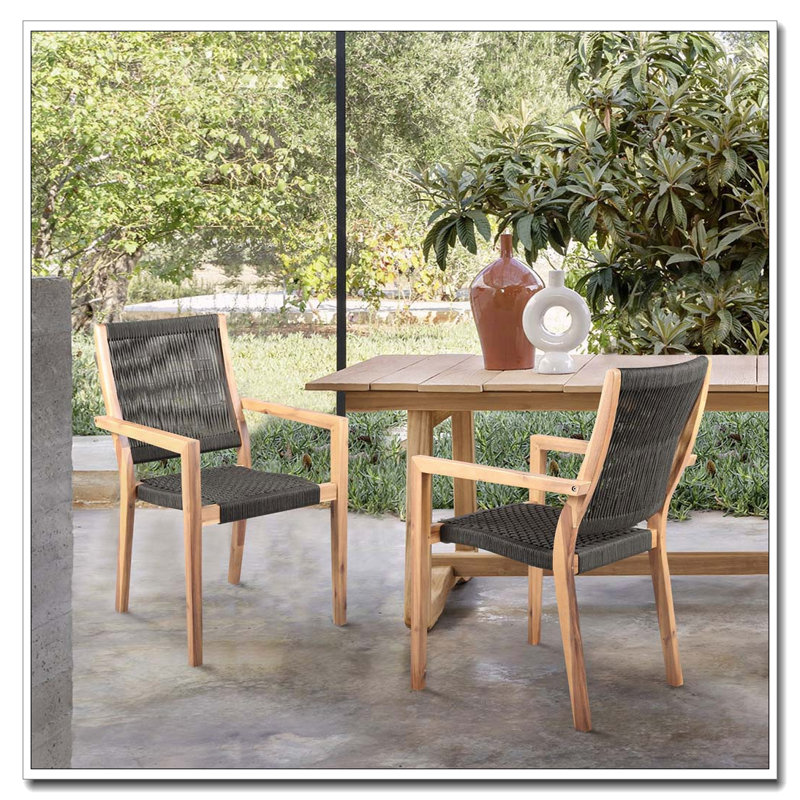 Ensemble de 2 chaises de salle à manger en bois d'eucalyptus Rivani avec corde gris anthracite et finition teck