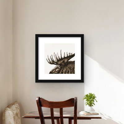 Moose Plume Sepia - Rustic Deer Framed Matted Print Decor