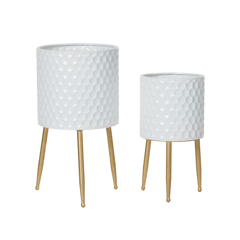 Lolita Mid Century Modern Indoor Metal Pot Planter 3-Leg Metal Base - Set