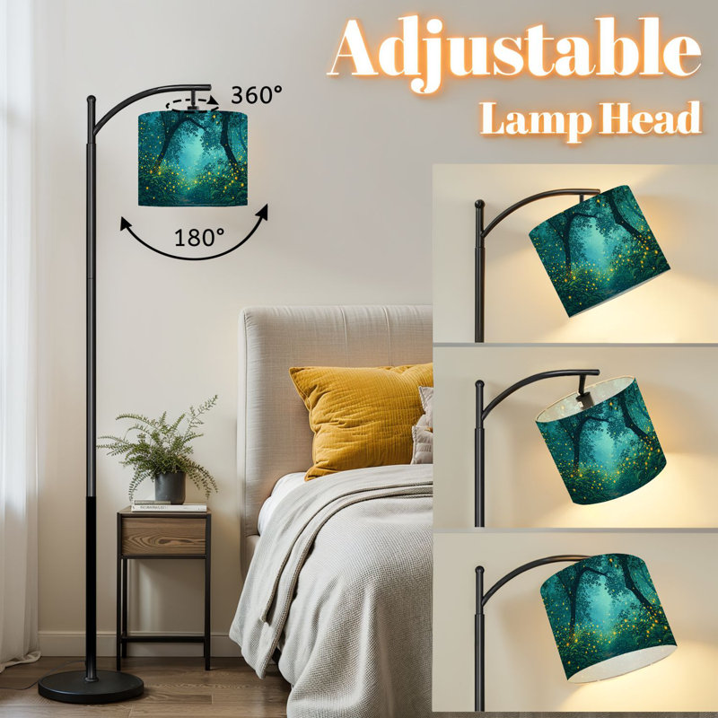 Lampe sur pied à arc avec abat-jour réglable Fireflies Night Forest Rainforest Woodland Lampadaire