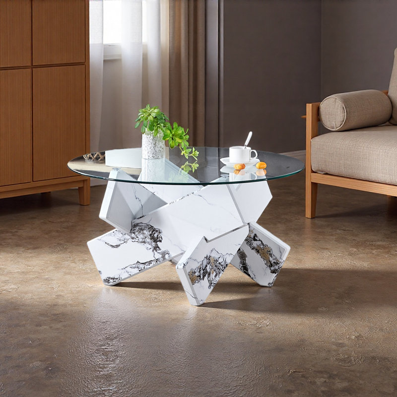 Table basse ronde en verre, table basse unique au design moderne 33,4 po. Comptoir en verre trempé. Convient pour les salons et les salles à manger