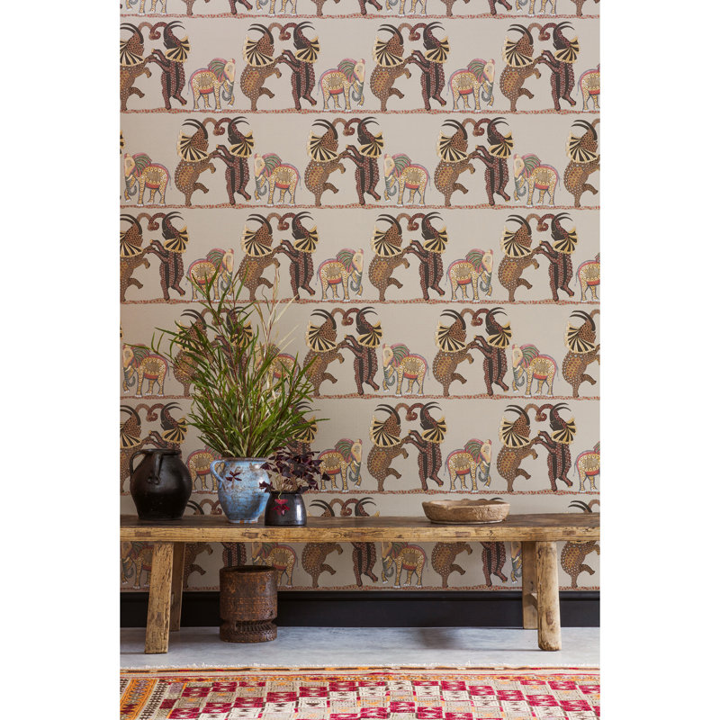 Ardmore Safari Dance 33' L x 20.5" W Wallpaper Roll, Charcoal/Red