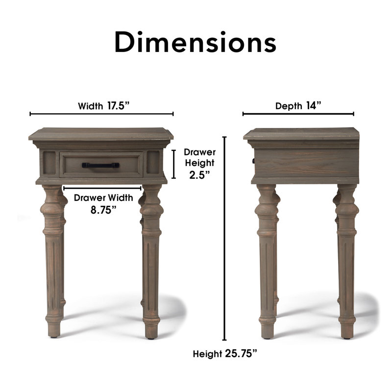 Finch Cassatt 1 Drawer Side Table, Gray