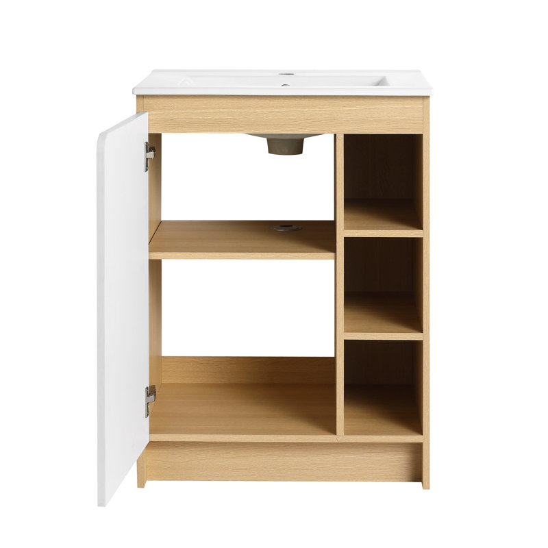 Meuble-lavabo autoportant de 24 po avec lavabo en céramique à rebord mince