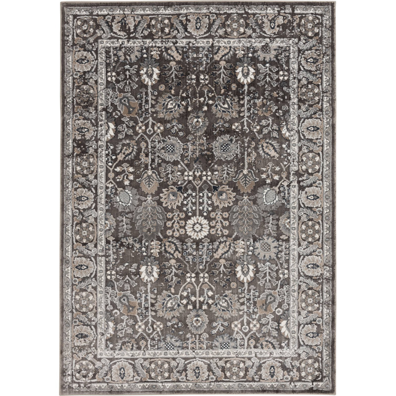 Tapis oriental gris en polypropylène d'intérieur Ebern Designs, Rectangle 7 pi 10 po x 9 pi 10 po