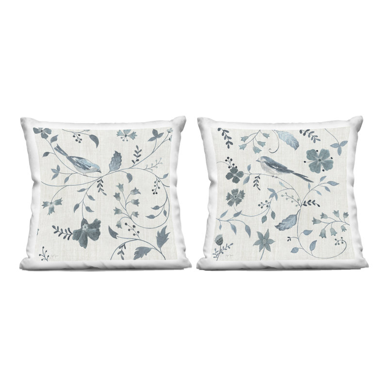 Ensemble de coussins décoratifs imprimés 2 pièces Natural Birds & Branches, design par Janet Tava