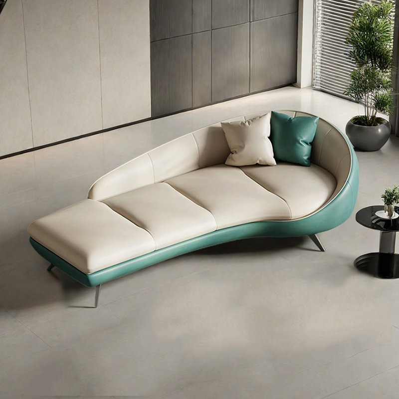 Chaise longue d'intérieur moderne et minimaliste, Orienté à droite, Beige / cyan