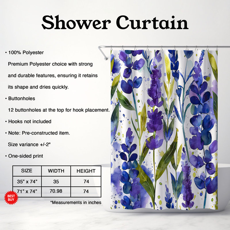 Rideau de douche Water Bloom - Premium, H 74 po x l 71 po