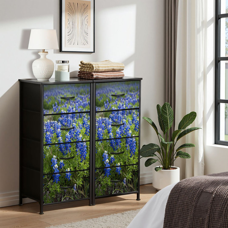 Commode 4 tiroirs pour chambre à coucher, commode étroite, plateau en bois et structure en fer de travail 18 po x 37,5 po - (l x H)