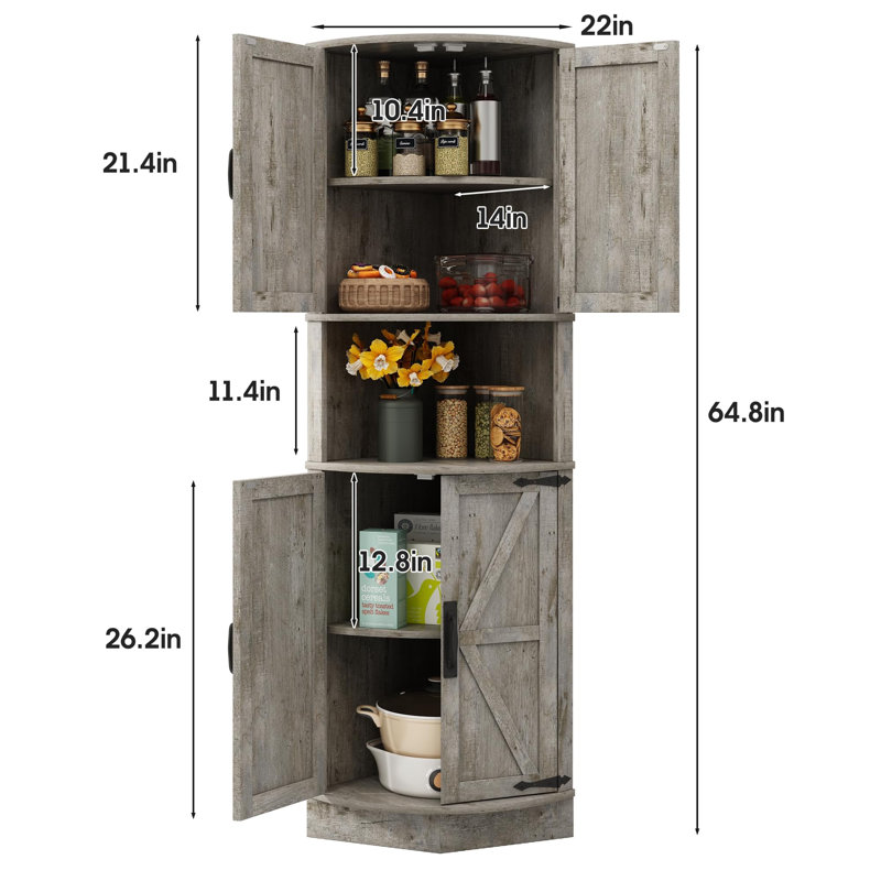 Grande armoire de coin 64,8 po Farmhouse, Gris