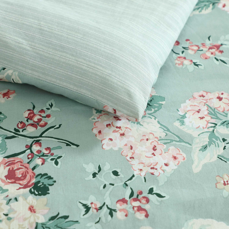Laura Ashley Rosemoore Cotton Reversible Green Comforter Set, Twin Comforter + 1 Standard Sham