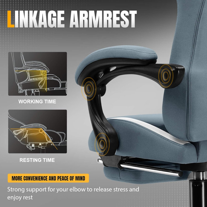 Gaming Chair with Foot Rest & Pocket Spring Cushion, Breathable Fabric for Home Office Desk, Ergonomic High Back Computer Chair with Headrest & Lumbar Support, Blue