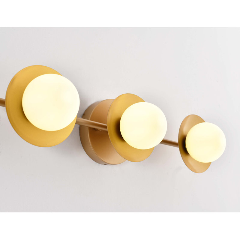 3-Light Brass Wall Sconce With White Glass Shades