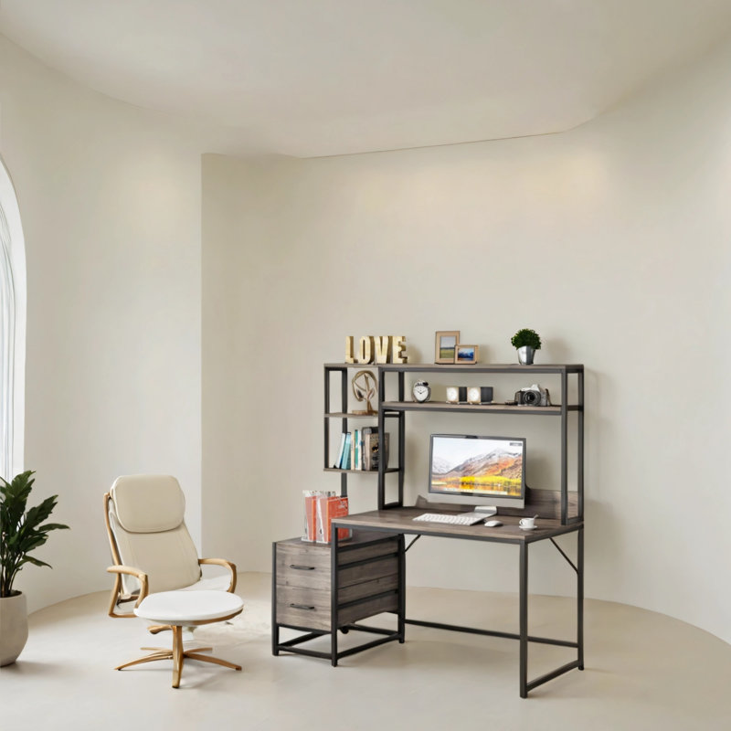 Bureau d'ordinateur 55 pouces gris, Gris / Noir